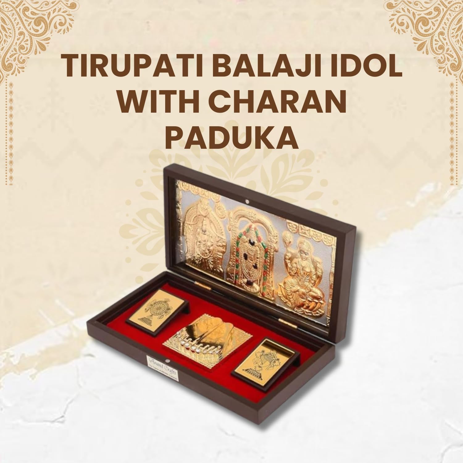 Ac Anand Crafts Tirupati Balaji Idol With Charan Paduka | Tirupati Balaji Photo With Frame | Charan Paduka Box For Pooja, Weedin